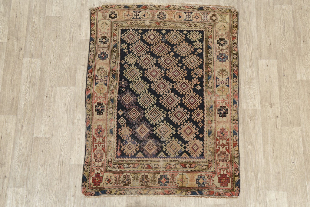 Pre-1900 Vegetable Dye Antique Shirvan Caucasian Area Rug 4x6