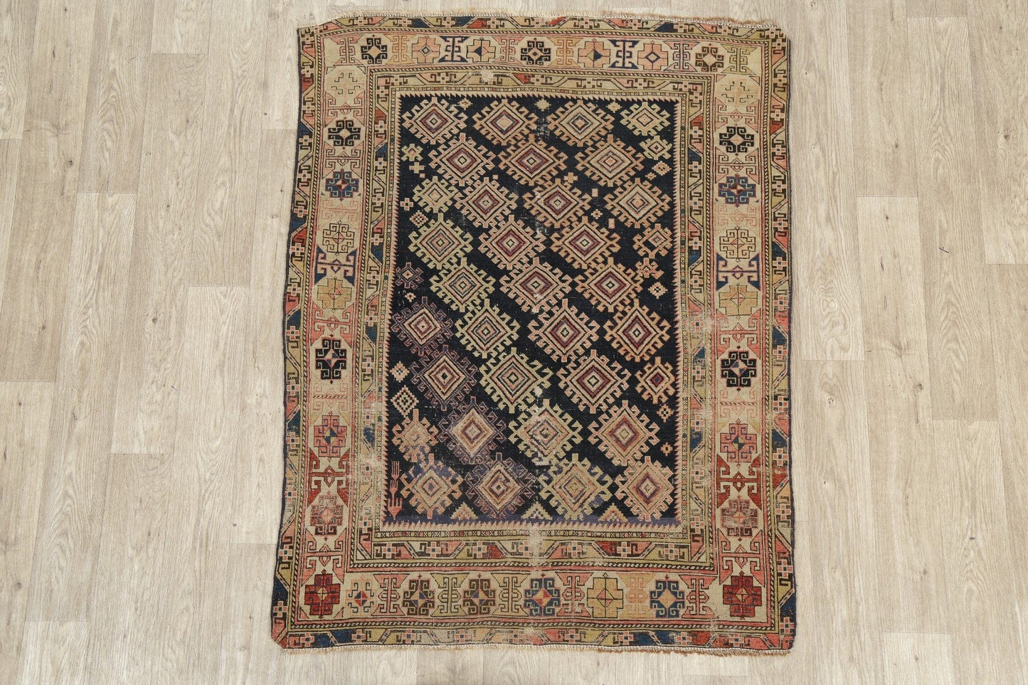 Pre-1900 Vegetable Dye Antique Shirvan Caucasian Area Rug 4x6