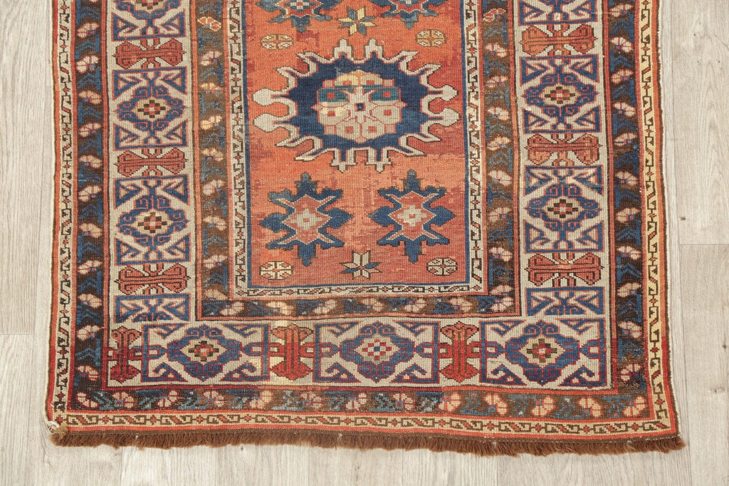 Pre-1900 Antique Vegetable Dye Kazak Caucasian Wool Rug 3x5