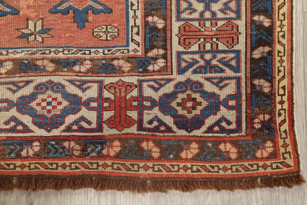 Pre-1900 Antique Vegetable Dye Kazak Caucasian Wool Rug 3x5