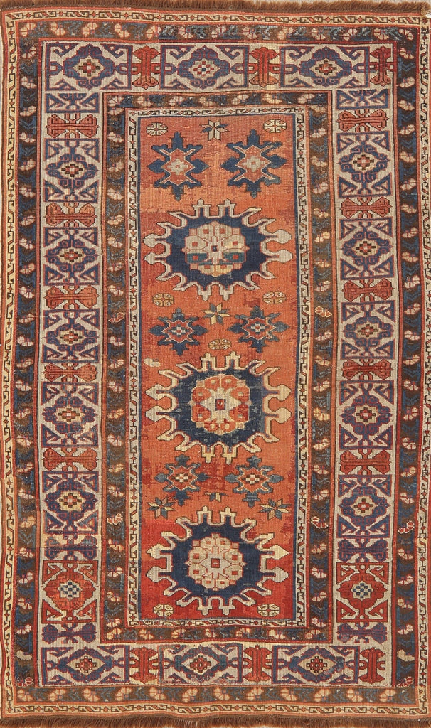 Pre-1900 Antique Vegetable Dye Kazak Caucasian Wool Rug 3x5