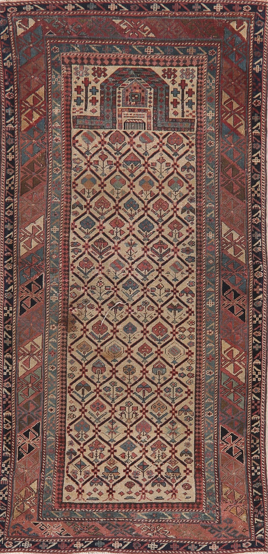 Pre-1900 Antique Vegetable Dye Kazak Oriental Rug Wool 3x6