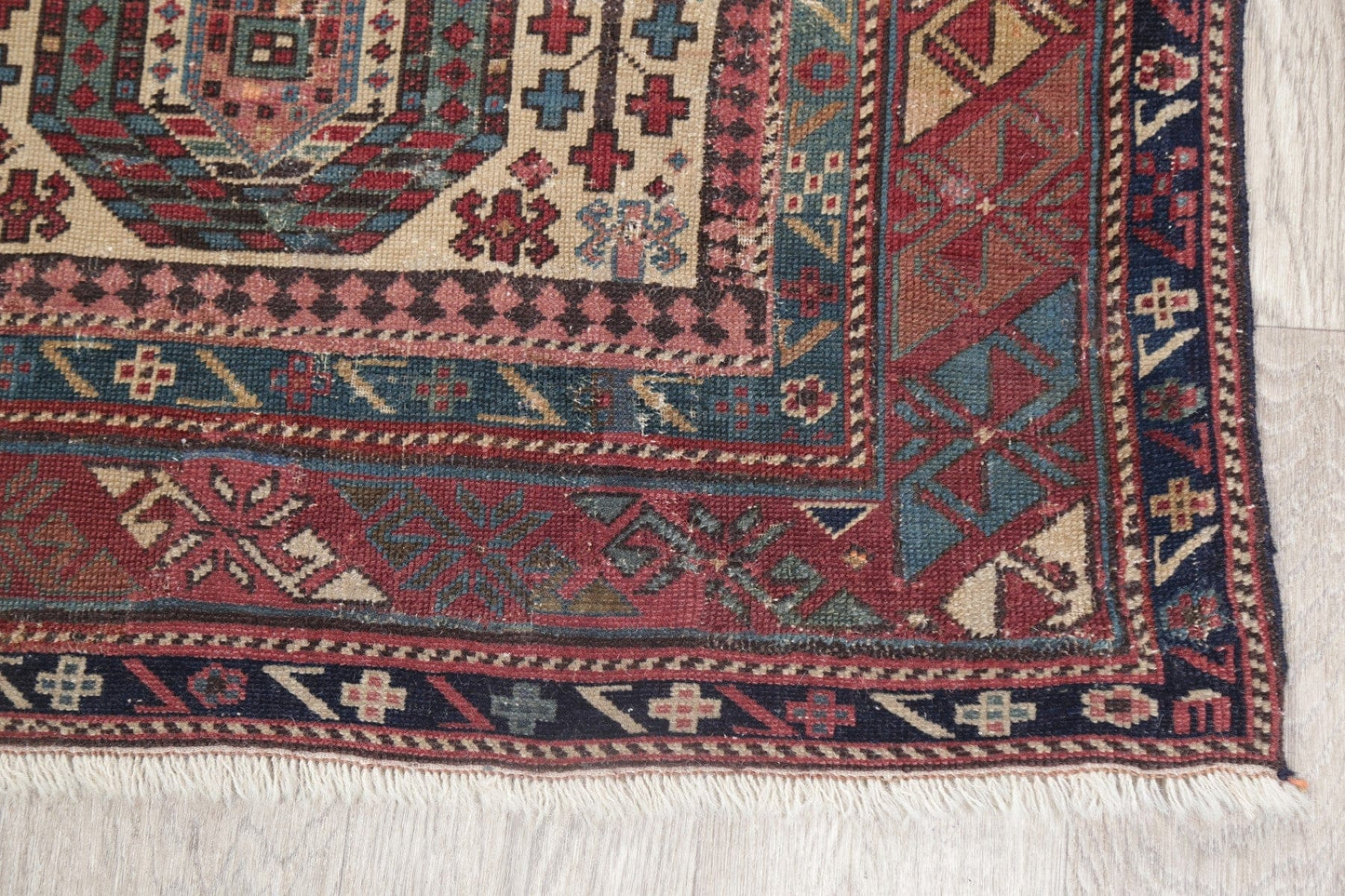 Pre-1900 Antique Vegetable Dye Kazak Oriental Rug Wool 3x6