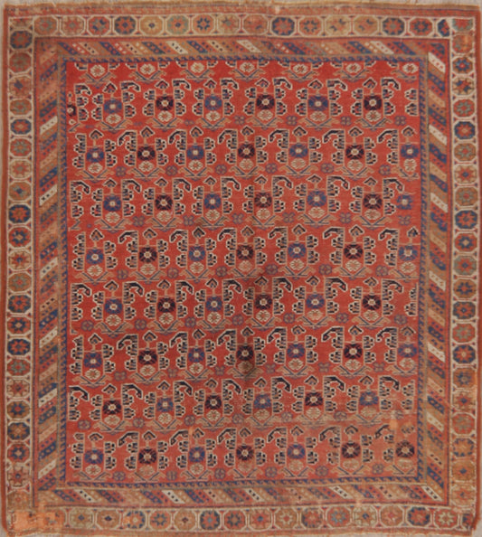 Pre-1900 Antique Vegetable Dye Kazak Caucasian Area Rug 4x5