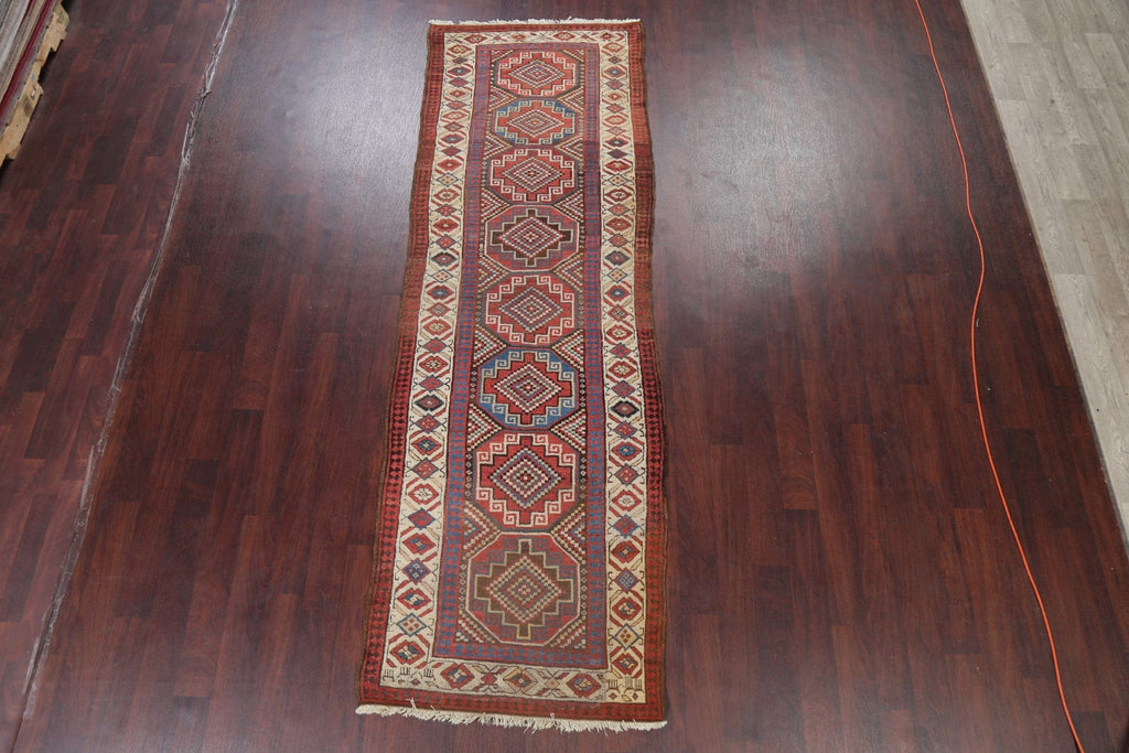 Pre-1900 Antique Vegetable Dye Kazak Oriental Runner Rug 3x10