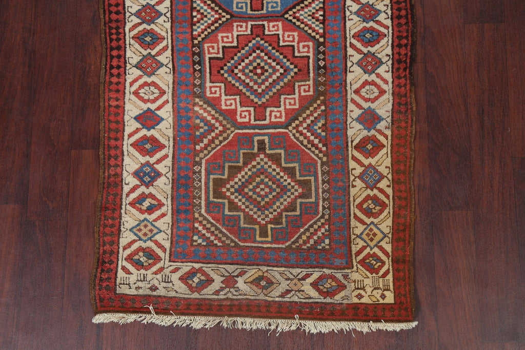 Pre-1900 Antique Vegetable Dye Kazak Oriental Runner Rug 3x10