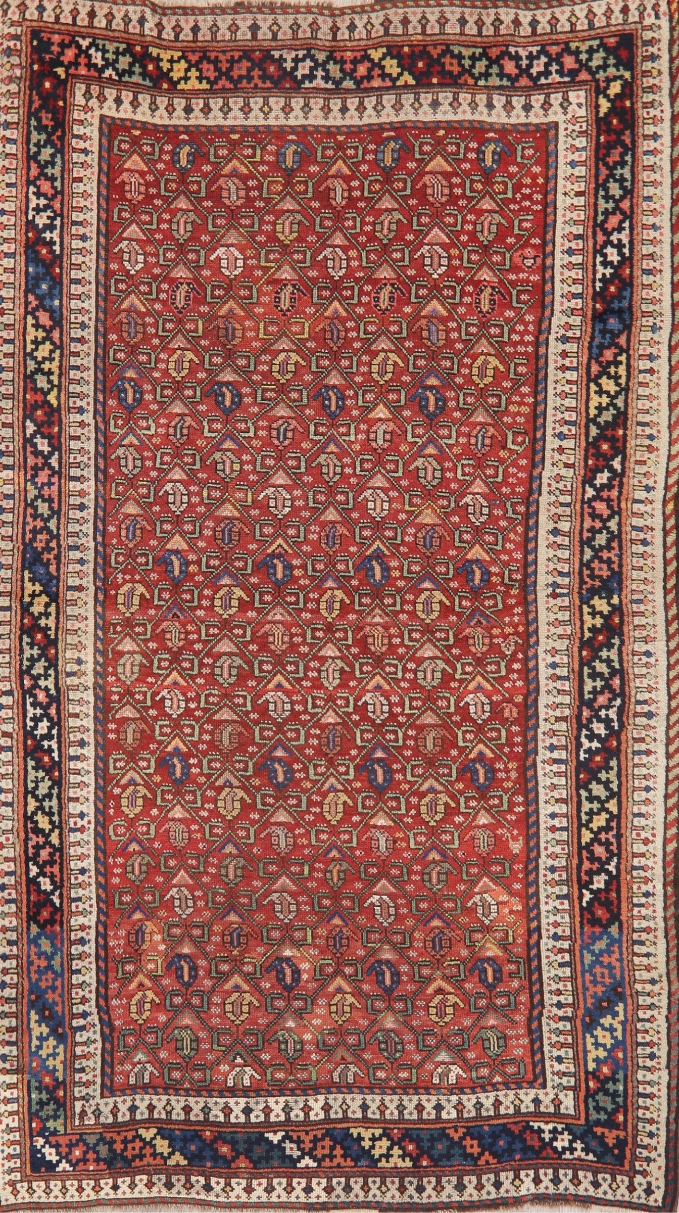 Pre-1900 Antique Vegetable Dye Kazak Caucasian Area Rug 5x8