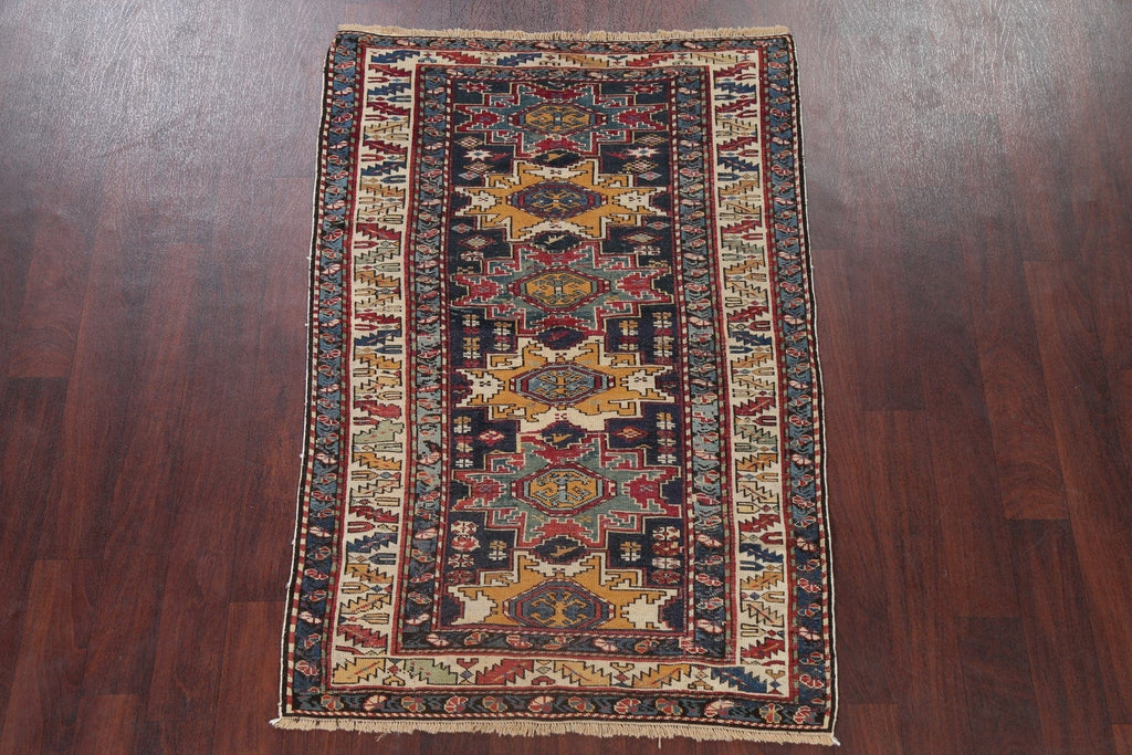 Pre-1900 Antique Vegetable Dye Caucasian Area Rug Wool 4x5