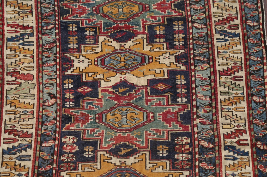 Pre-1900 Antique Vegetable Dye Caucasian Area Rug Wool 4x5