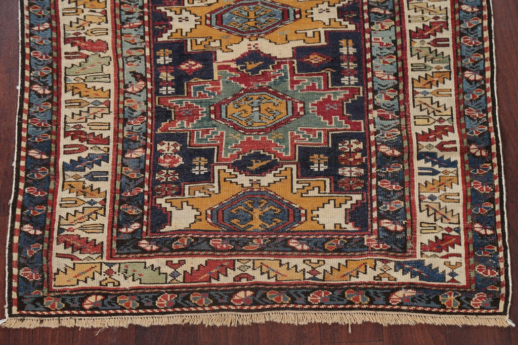 Pre-1900 Antique Vegetable Dye Caucasian Area Rug Wool 4x5