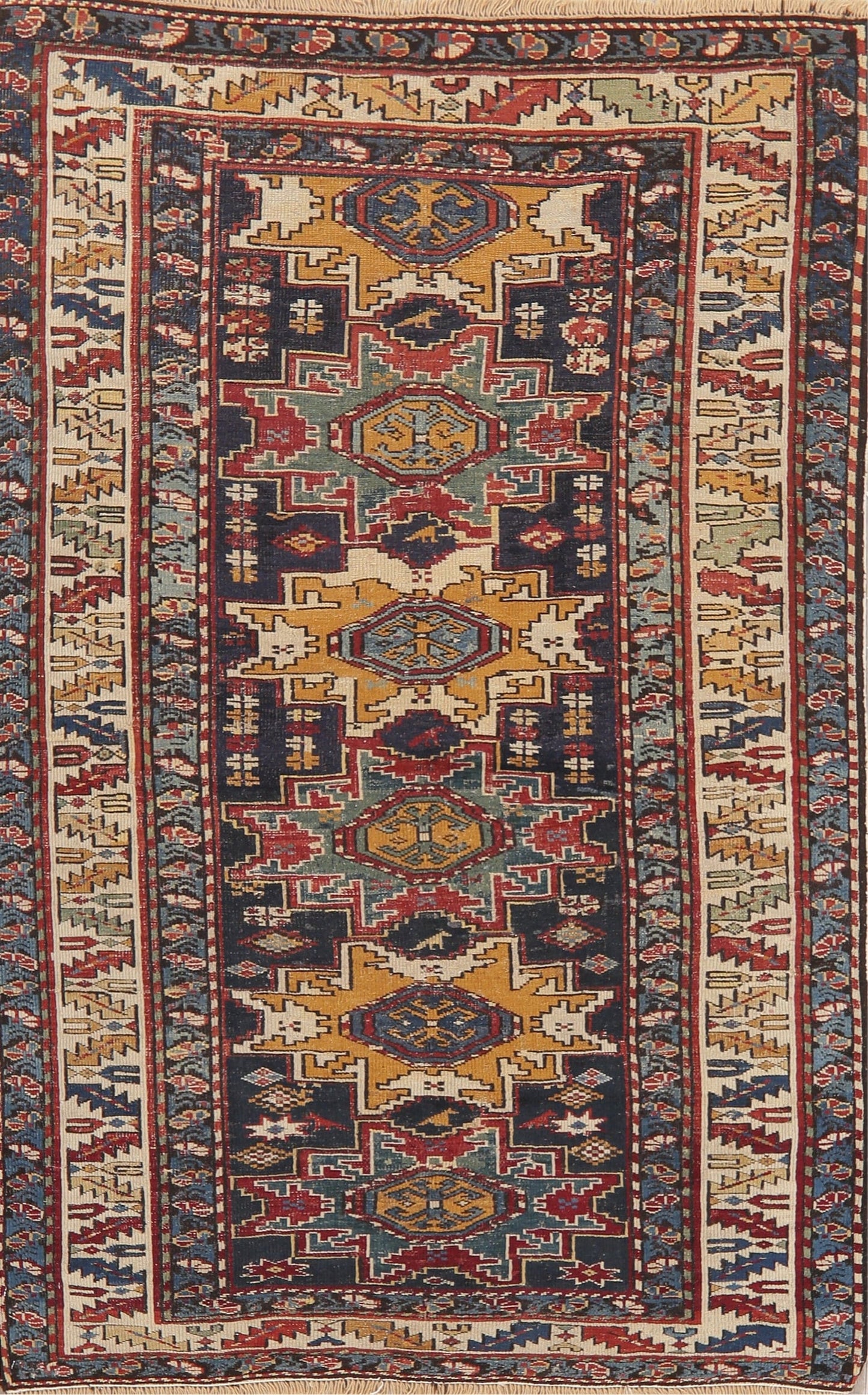 Pre-1900 Antique Vegetable Dye Caucasian Area Rug Wool 4x5