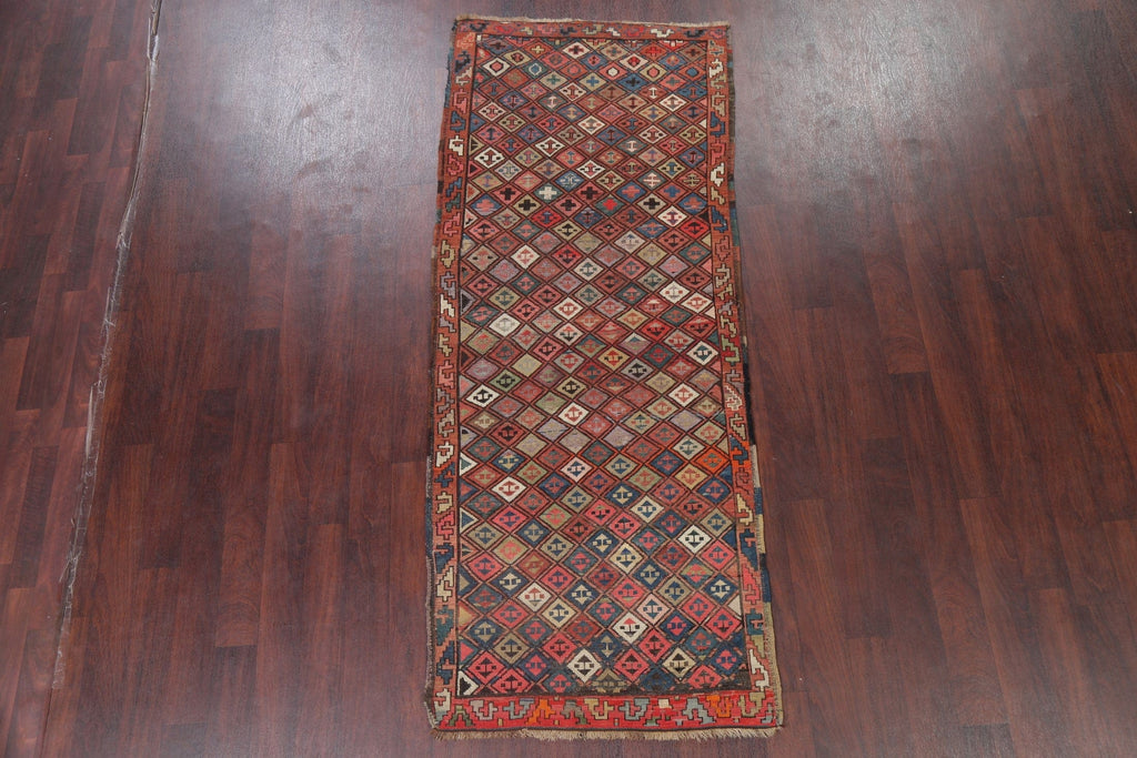 Pre-1900 Antique Vegetable Dye Kazak Caucasian Runner Rug 3x8