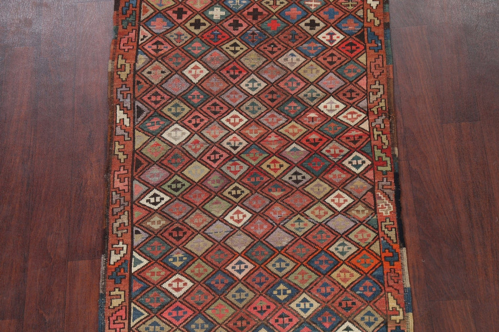 Pre-1900 Antique Vegetable Dye Kazak Caucasian Runner Rug 3x8