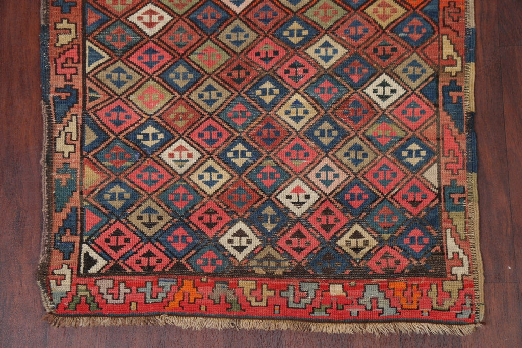 Pre-1900 Antique Vegetable Dye Kazak Caucasian Runner Rug 3x8