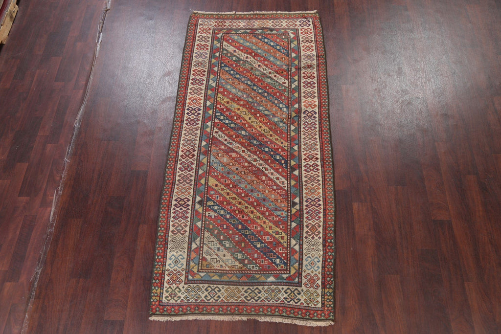 Pre-1900 Antique Vegetable Dye Kazak Caucasian Oriental Runner Rug 4x8