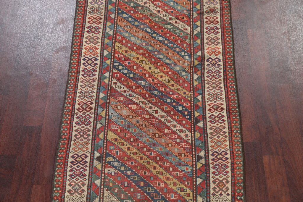 Pre-1900 Antique Vegetable Dye Kazak Caucasian Oriental Runner Rug 4x8