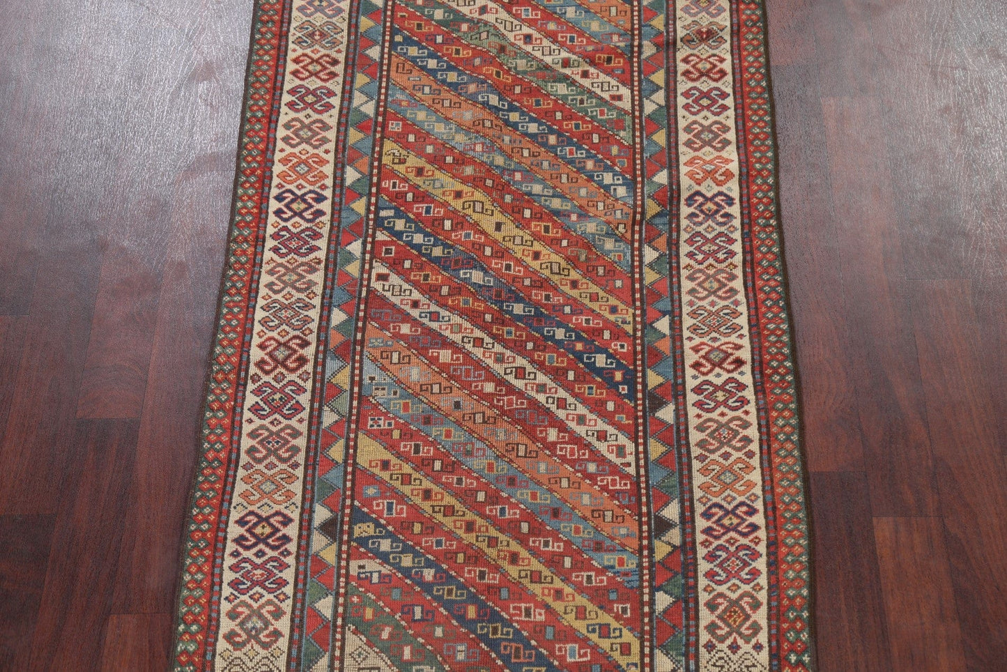 Pre-1900 Antique Vegetable Dye Kazak Caucasian Oriental Runner Rug 4x8