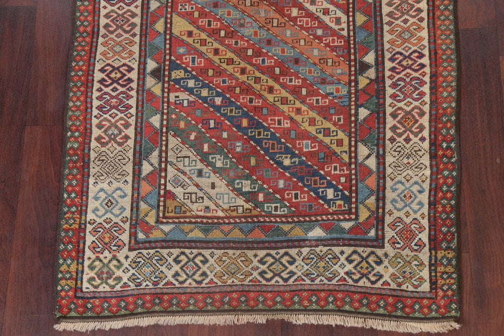 Pre-1900 Antique Vegetable Dye Kazak Caucasian Oriental Runner Rug 4x8