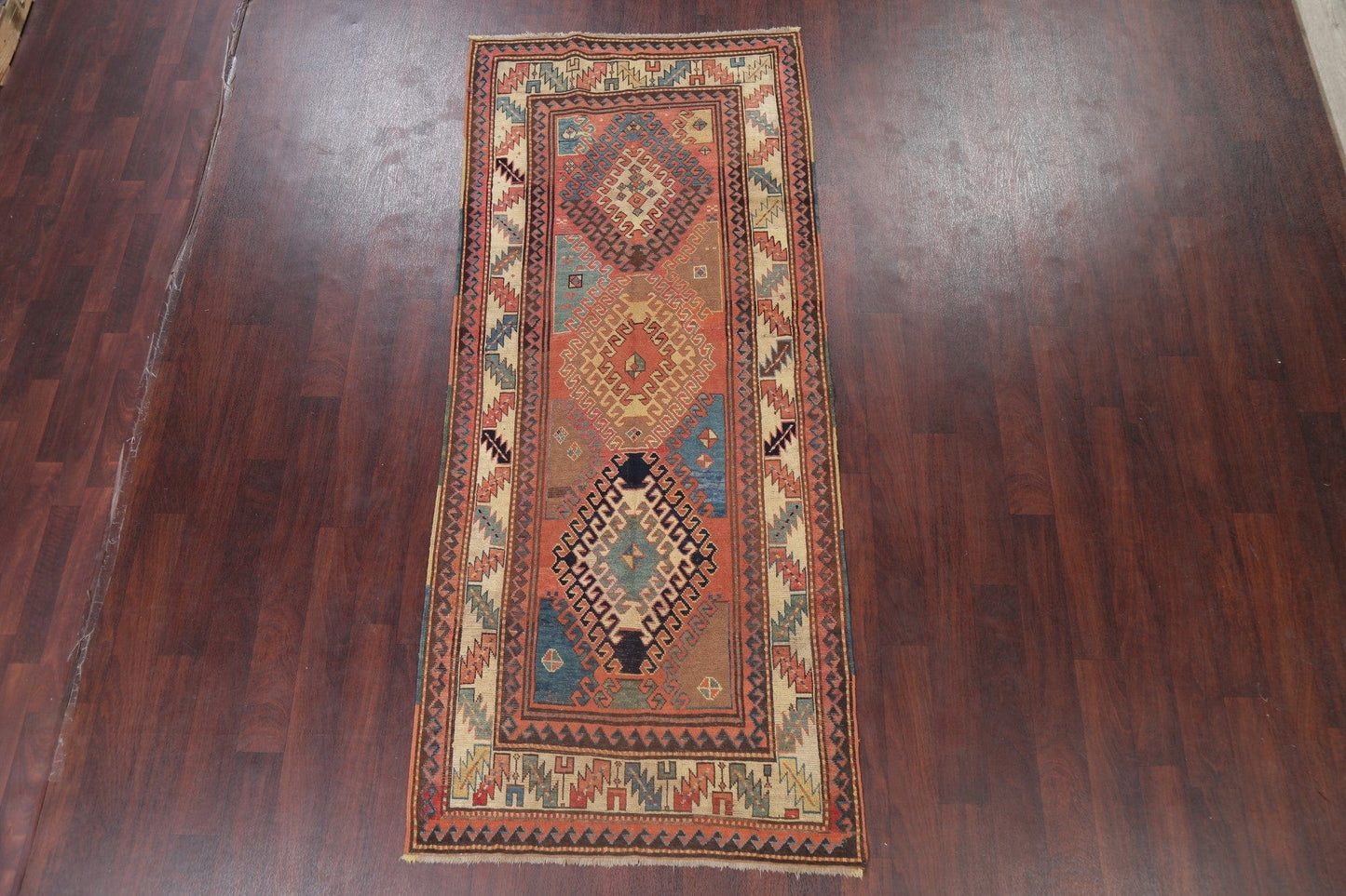 Pre-1900 Antique Vegetable Dye Kazak Oriental Runner Rug 4x9