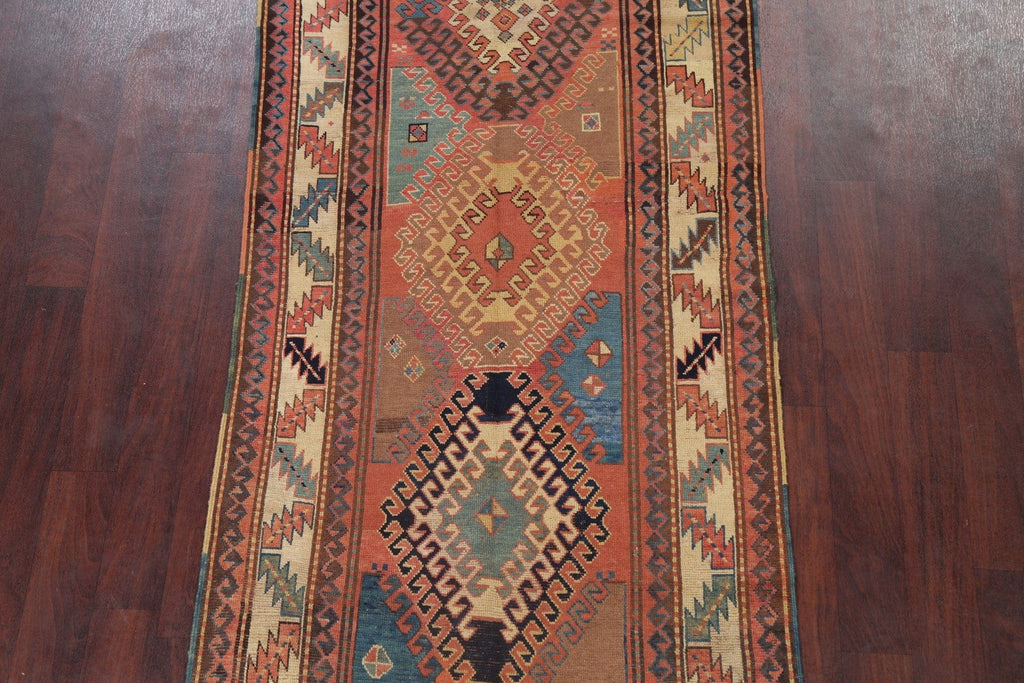 Pre-1900 Antique Vegetable Dye Kazak Oriental Runner Rug 4x9