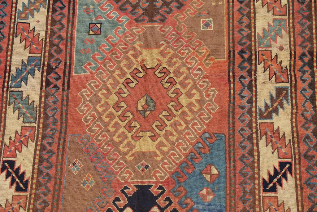 Pre-1900 Antique Vegetable Dye Kazak Oriental Runner Rug 4x9