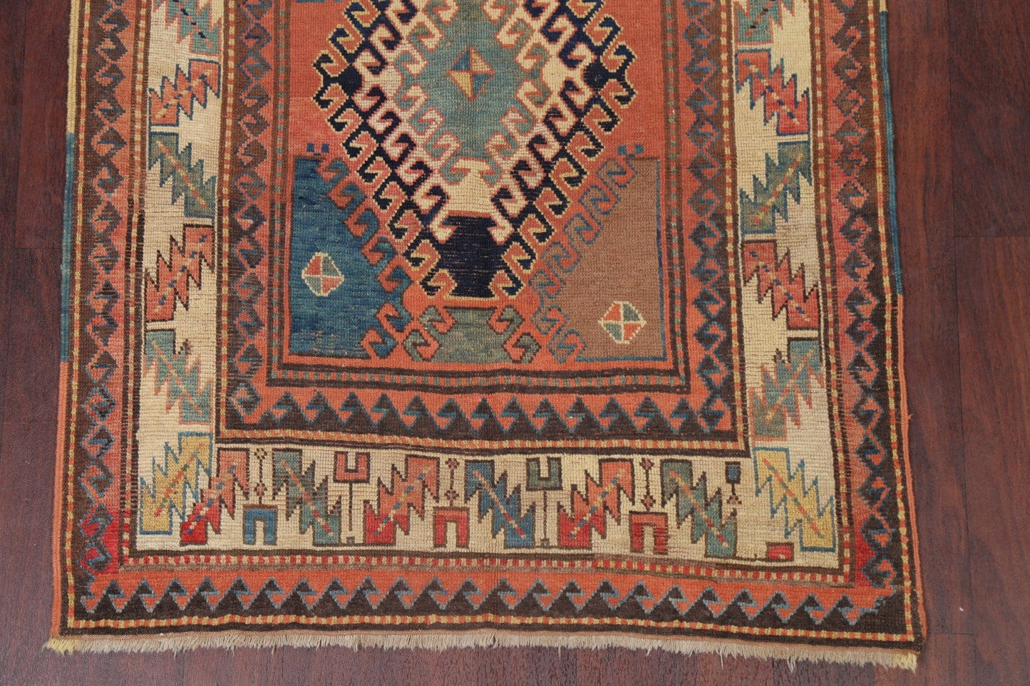 Pre-1900 Antique Vegetable Dye Kazak Oriental Runner Rug 4x9