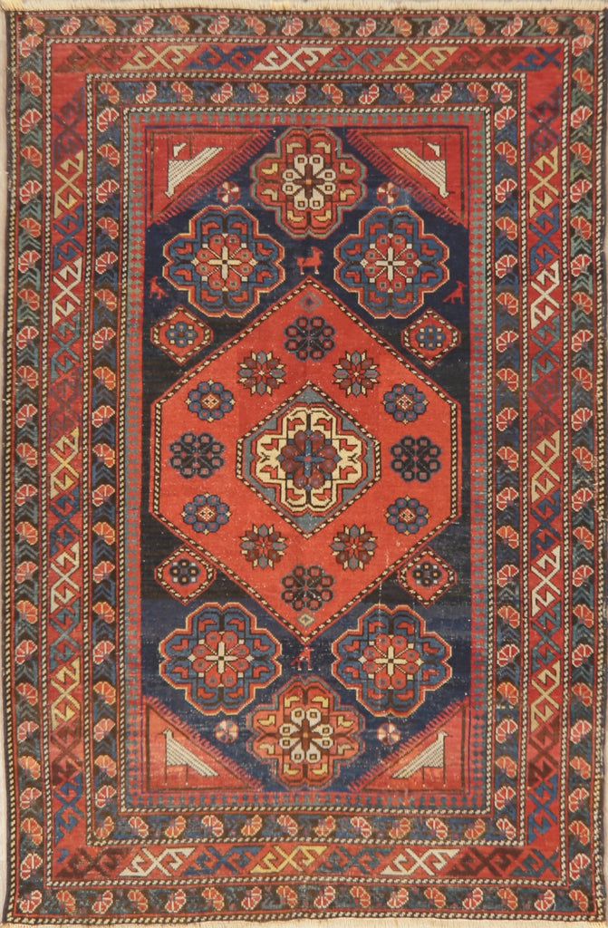 Pre-1900 Antique Vegetable Dye Kazak Oriental Area Rug 4x5