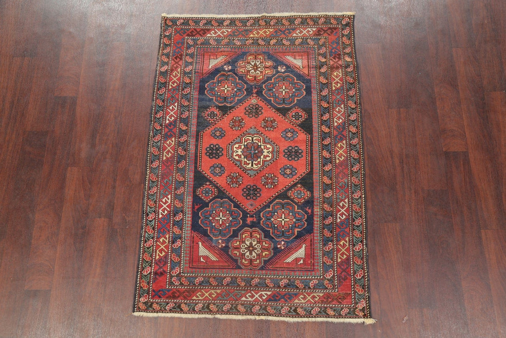 Pre-1900 Antique Vegetable Dye Kazak Oriental Area Rug 4x5