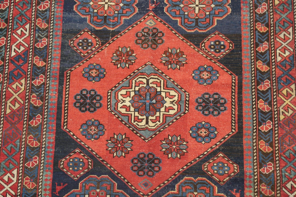 Pre-1900 Antique Vegetable Dye Kazak Oriental Area Rug 4x5