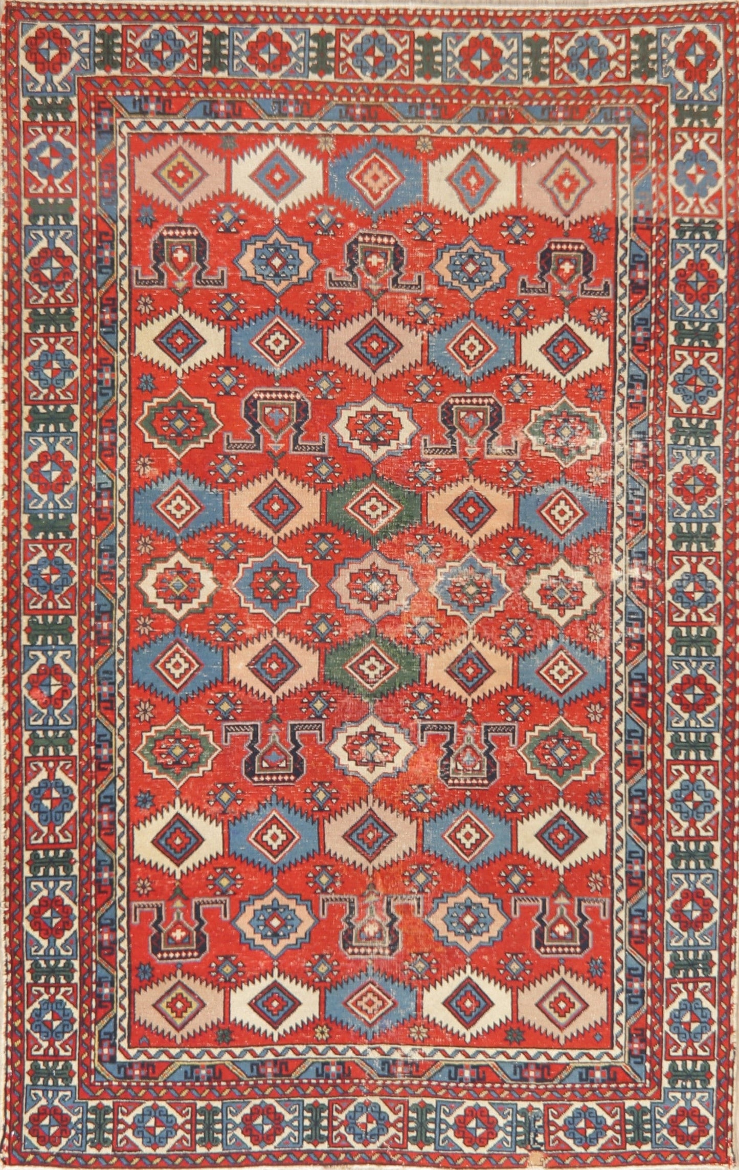 Antique Vegetable Dye Shirvan Russian Area Rug Wool 4x6