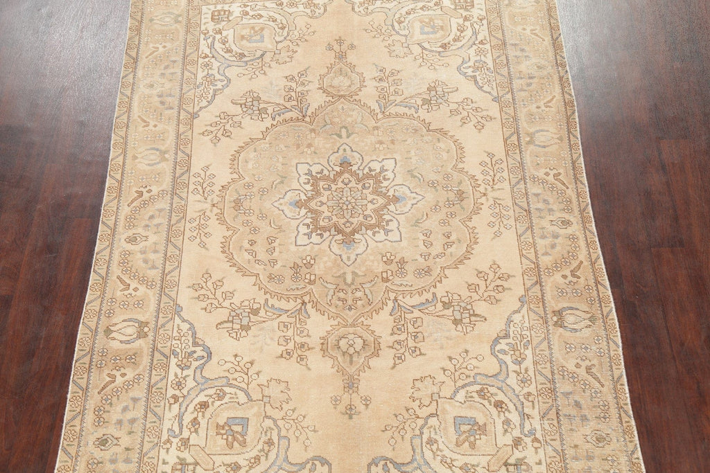 Muted Distressed Vintage Tabriz Persian Area Rug 6x10