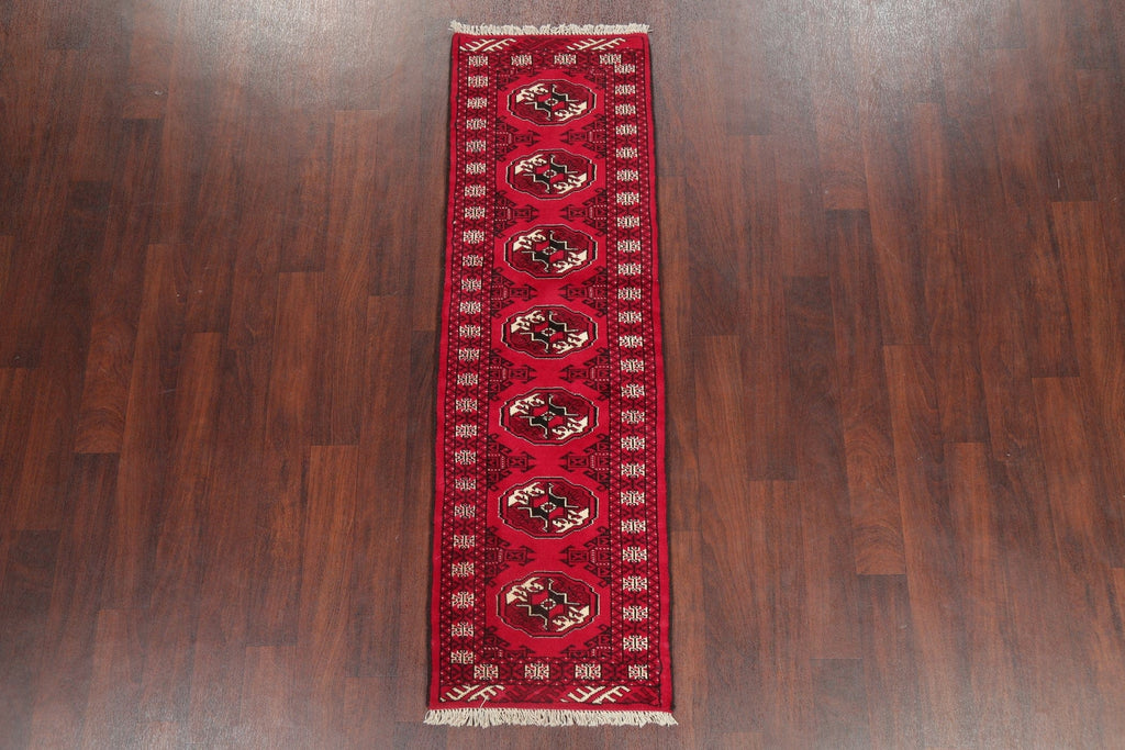 Geometric Red Bokhara Oriental Runner Rug Wool 2x6