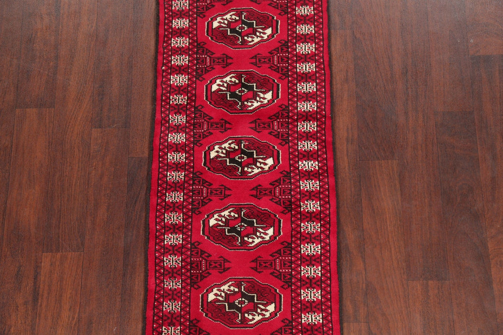 Geometric Red Bokhara Oriental Runner Rug Wool 2x6