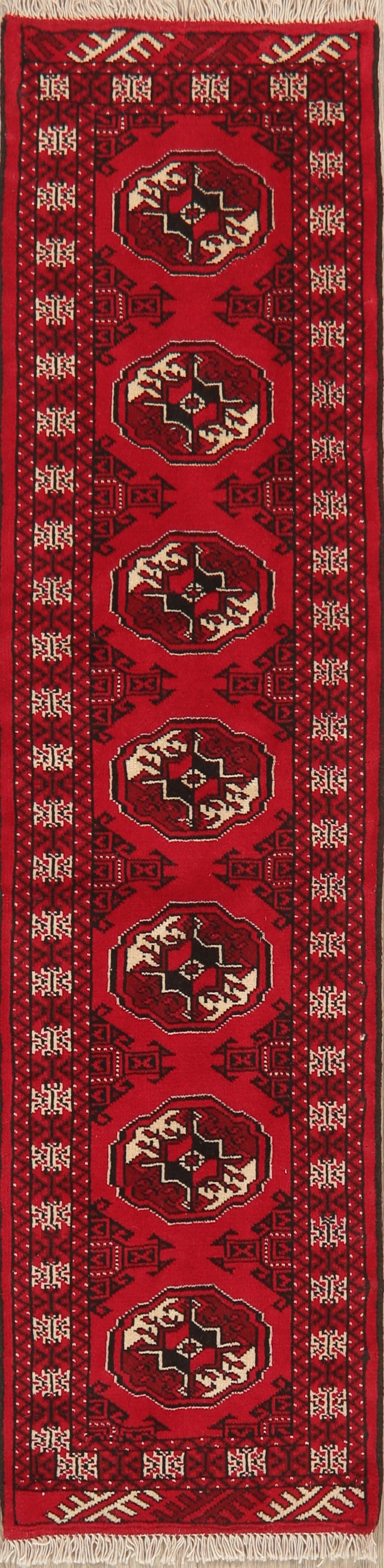 Geometric Red Bokhara Oriental Runner Rug Wool 2x6