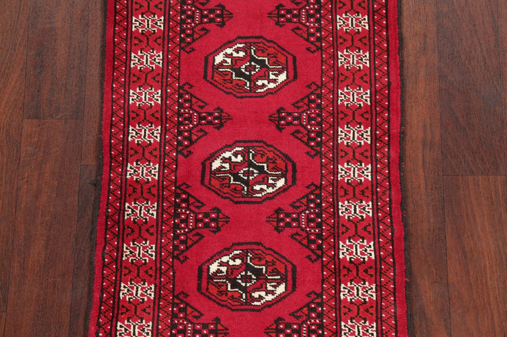 Geometric Red Bokhara Oriental Runner Rug Wool 2x6