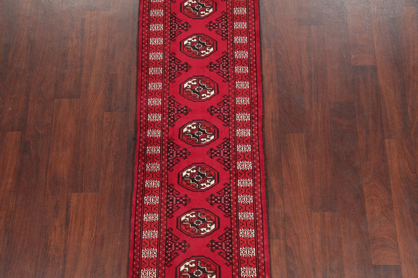 Geometric Red Bokhara Oriental Runner Rug Wool 2x6