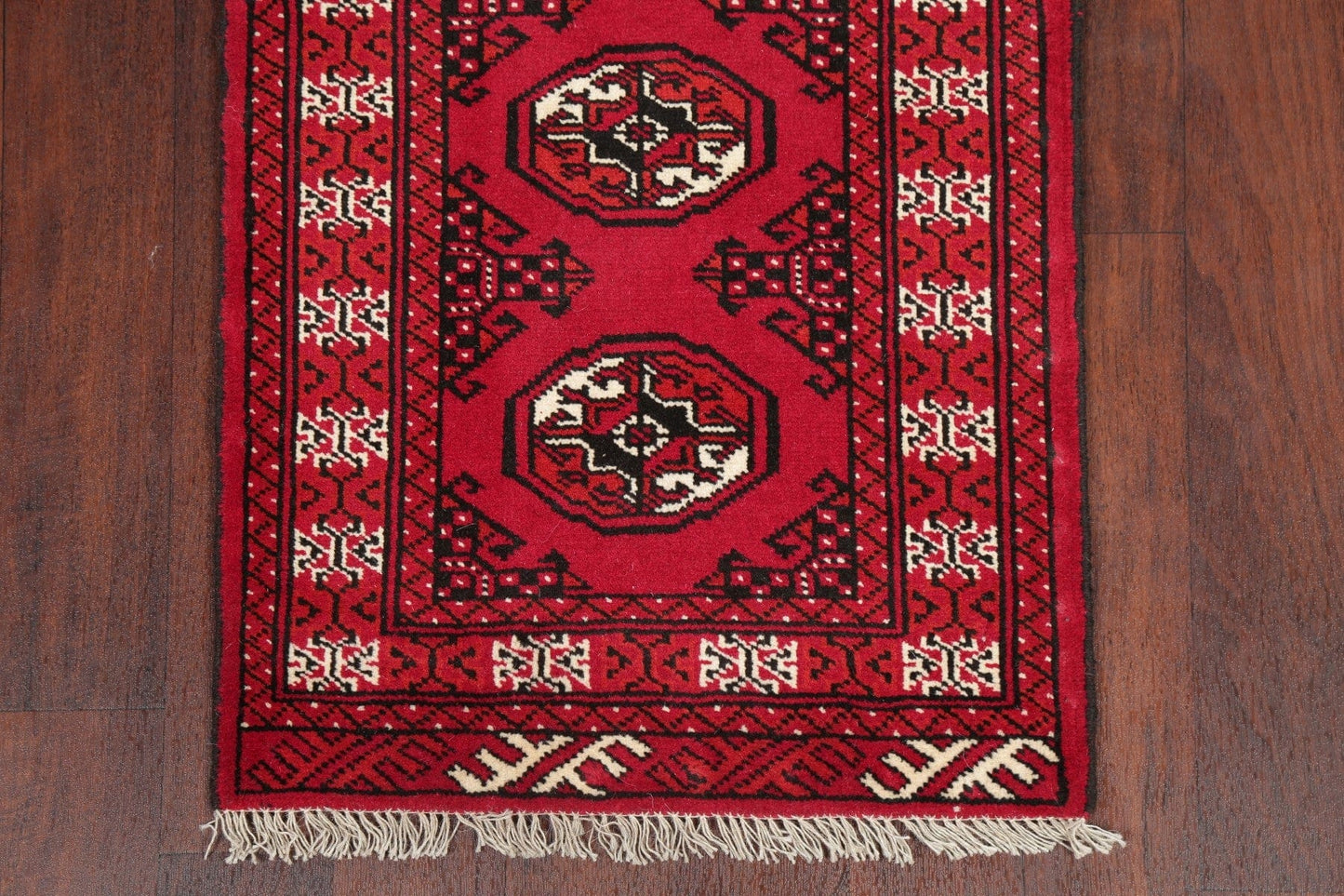 Geometric Red Bokhara Oriental Runner Rug Wool 2x6