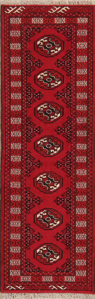 Geometric Red Bokhara Oriental Runner Rug Wool 2x6