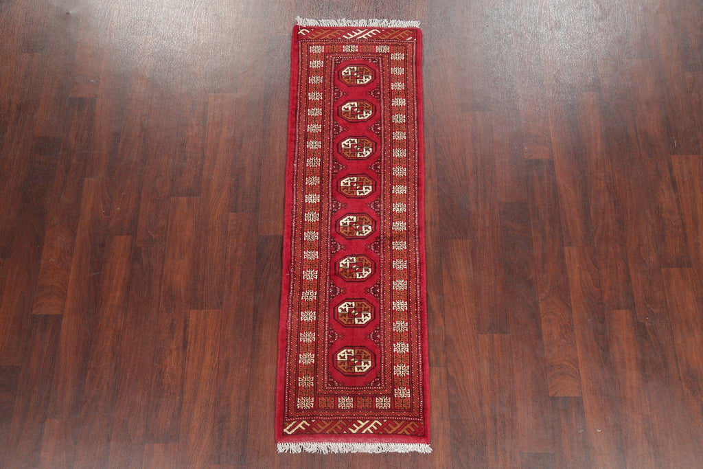 Geometric Red Bokhara Oriental Runner Rug Wool 2x6