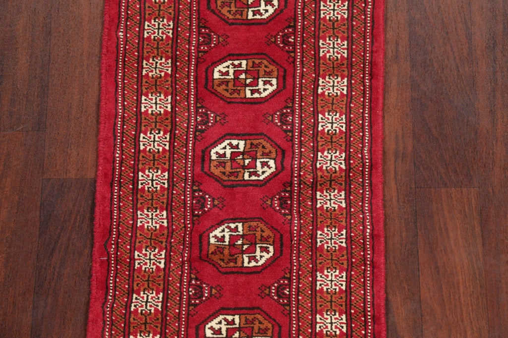 Geometric Red Bokhara Oriental Runner Rug Wool 2x6