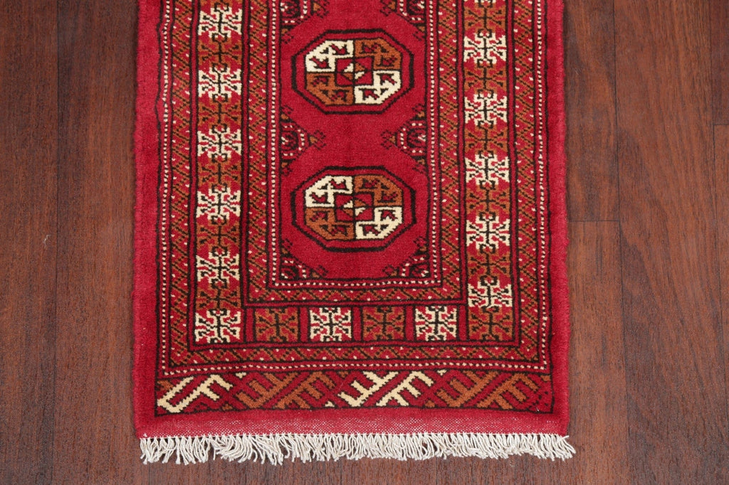 Geometric Red Bokhara Oriental Runner Rug Wool 2x6