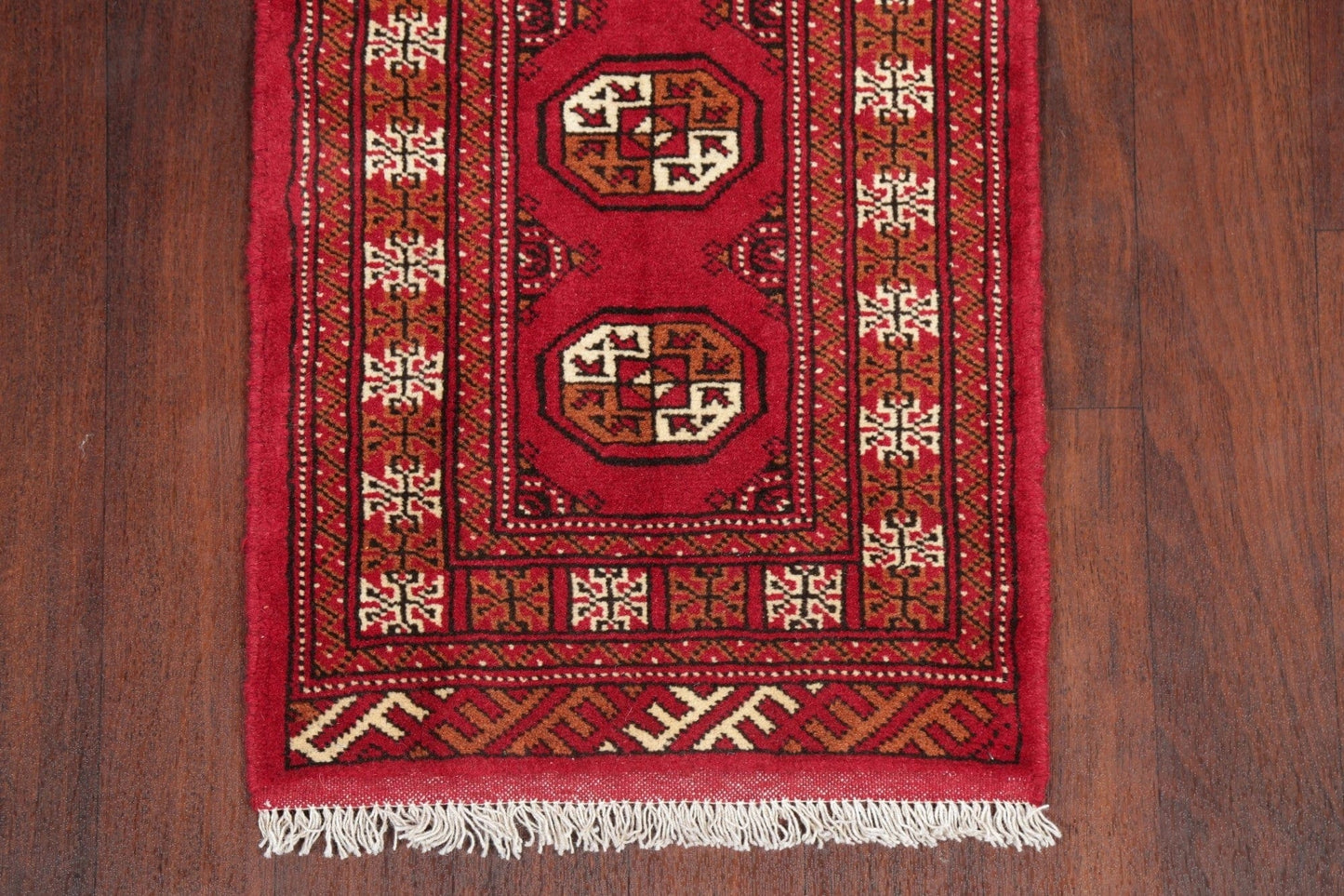 Geometric Red Bokhara Oriental Runner Rug Wool 2x6