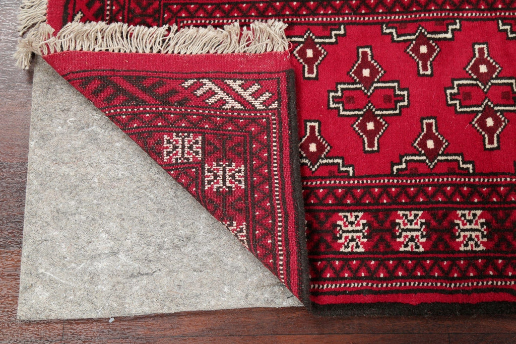 Geometric Red Bokhara Oriental Runner Rug Wool 2x6