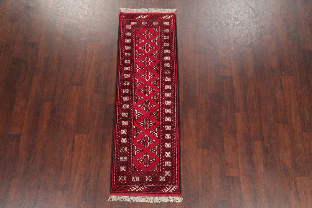 Geometric Red Bokhara Oriental Runner Rug Wool 2x6