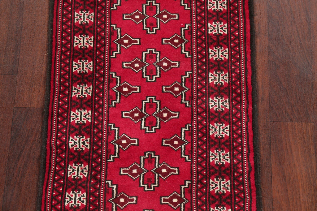 Geometric Red Bokhara Oriental Runner Rug Wool 2x6