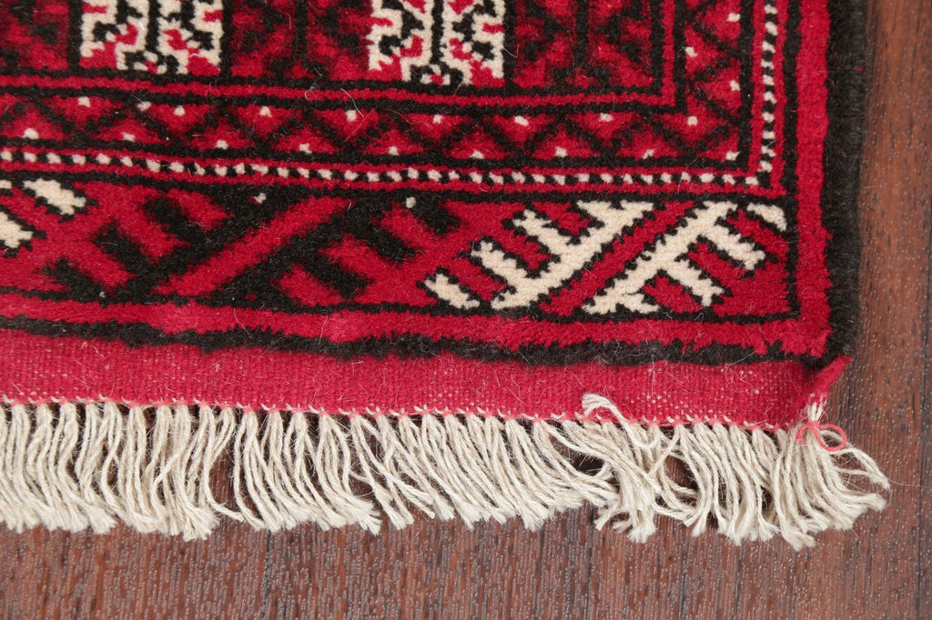 Geometric Red Bokhara Oriental Runner Rug Wool 2x6