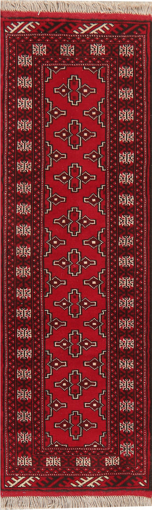 Geometric Red Bokhara Oriental Runner Rug Wool 2x6