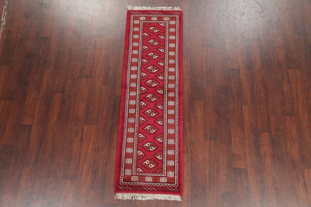 Geometric Red Bokhara Oriental Runner Rug Wool 2x6