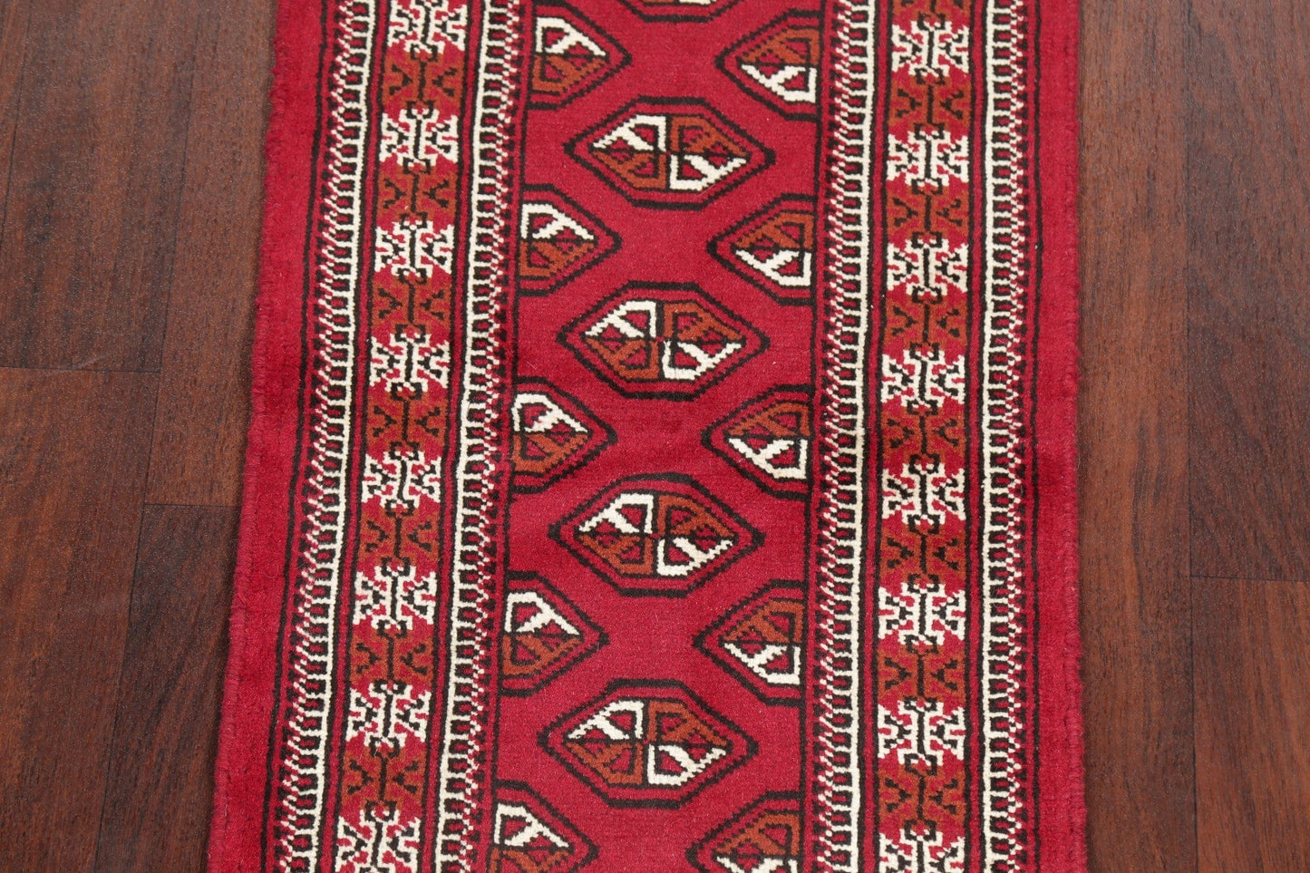 Geometric Red Bokhara Oriental Runner Rug Wool 2x6