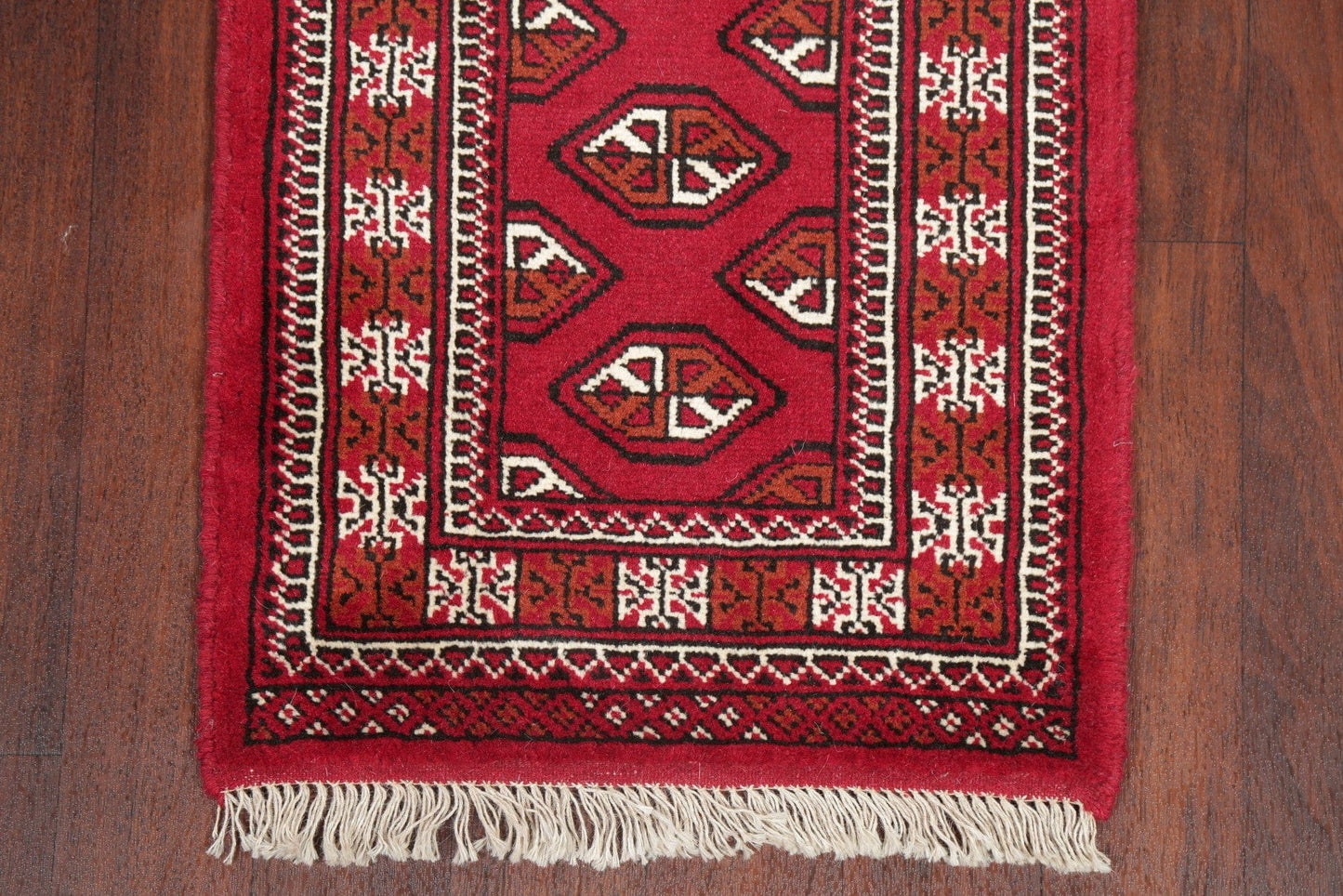Geometric Red Bokhara Oriental Runner Rug Wool 2x6